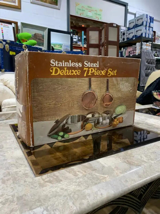 Vintage Stainless Steel and Copper bottomed Cookware Set