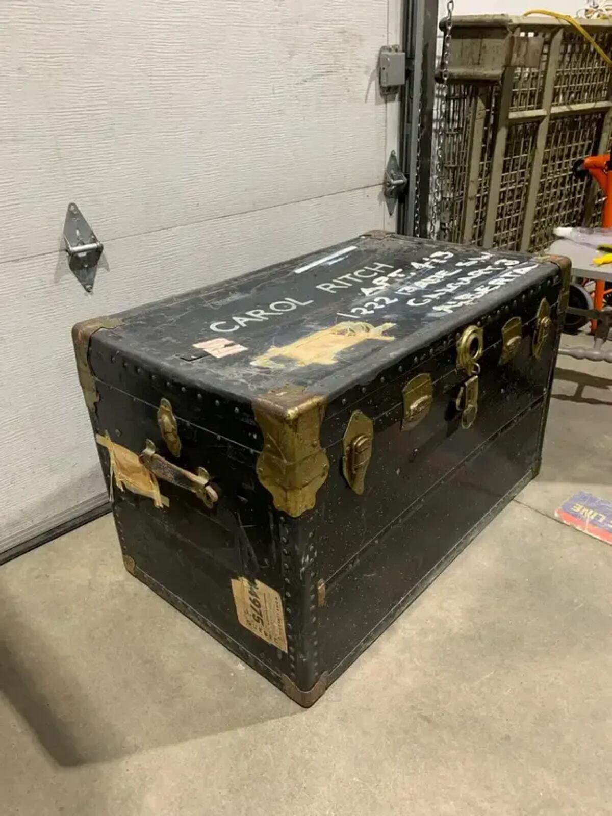 Black Antique Trunk in Fair Condition