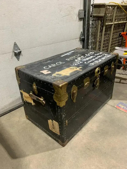 Black Antique Trunk in Fair Condition