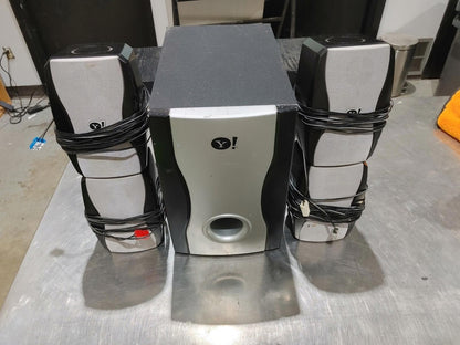 Yahoo! 5-piece speaker surround sound system with speaker cables UNTESTED - Fair