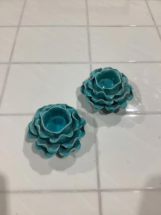 Teal Tealight Candle Holders - Set of 2