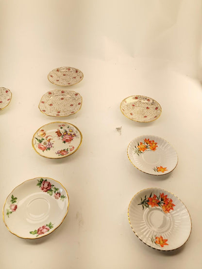 Assorted bone china set 4 cups and 10 saucers. Made in England/Japan/China