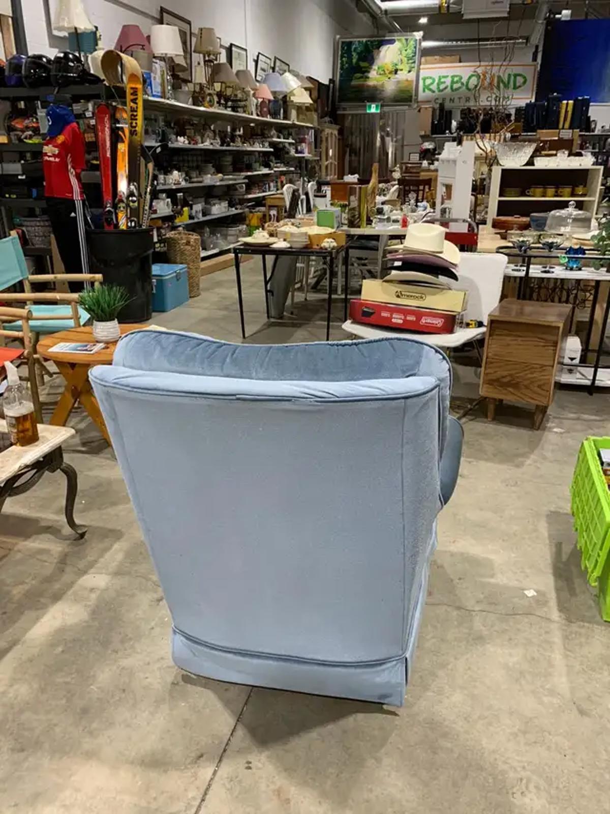 Blue Faux Velvet Spinning Armchair