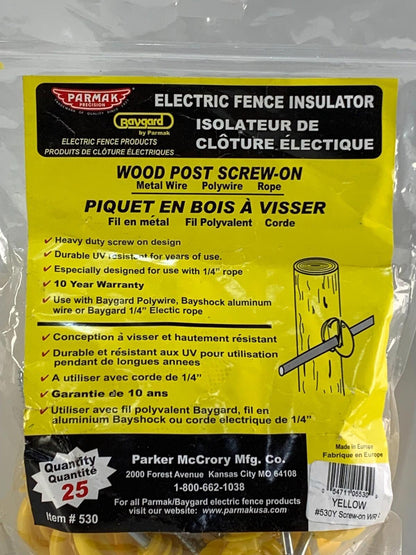 Parmak Precision 530Y Yellow Easy Clip Wood Post Insulator for Polytape Polywire