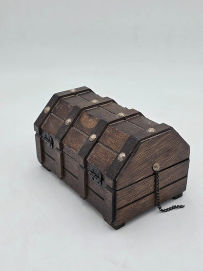 Vintage Wooden Treasure Chest Jewelry Trinket Box
