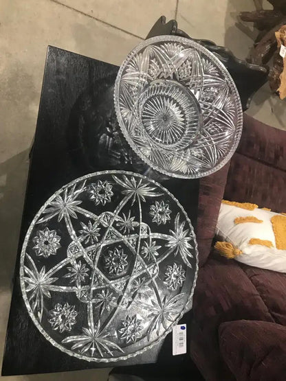 Glass serving plates and bowl.