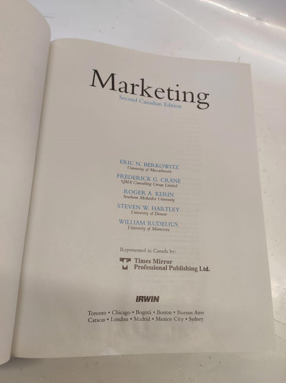 Marketing (Second Canadian Edition)by Berkowitz, Crane, Kerin, Hartley, Rudelius
