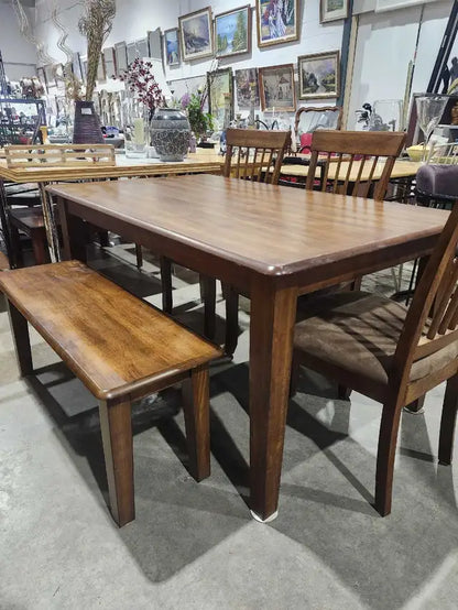 Ashley Wooden Dining Set - 3 Chairs & Bench