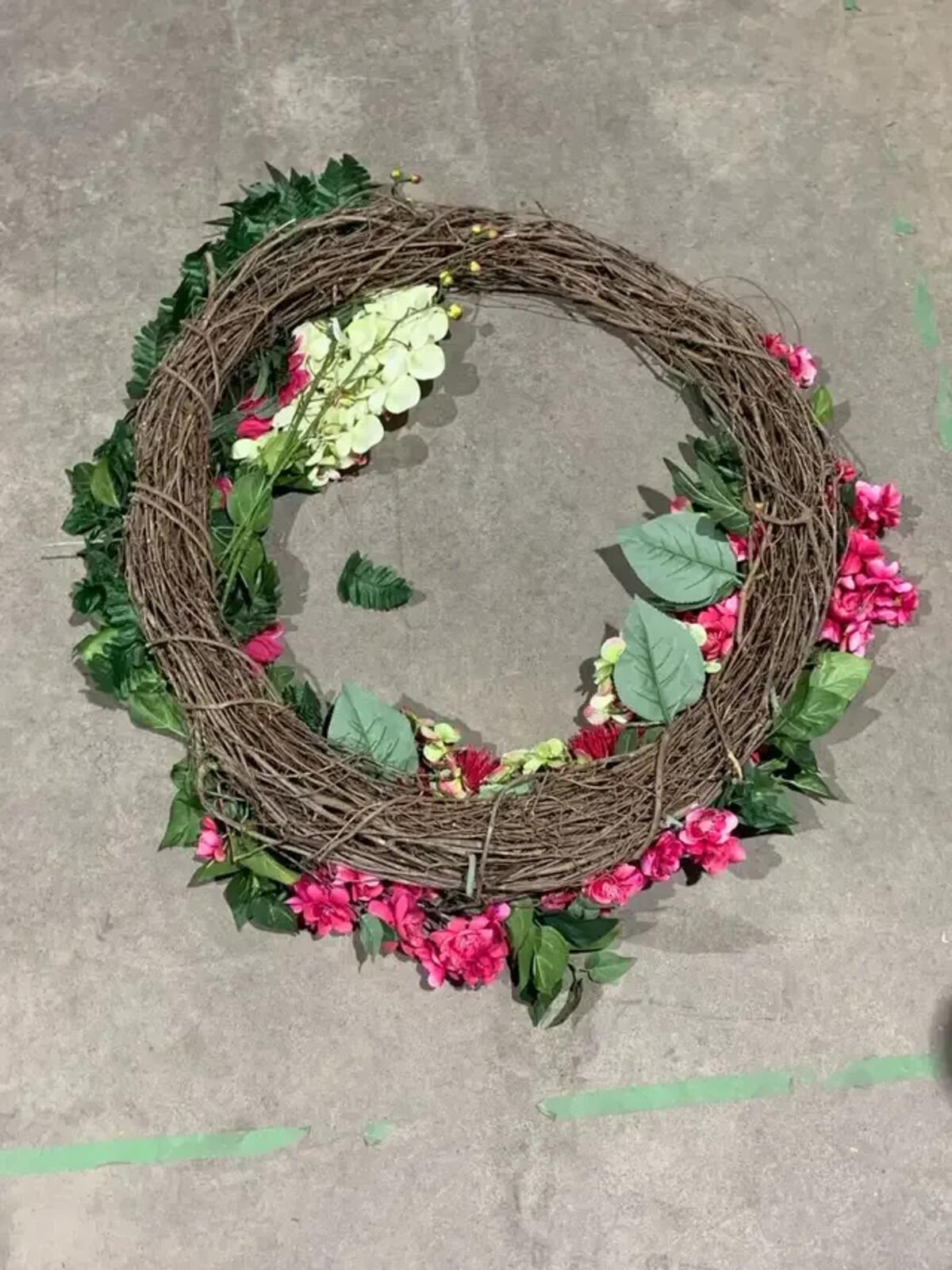 Artificial Pink Floral Grapevine Wreath 40”