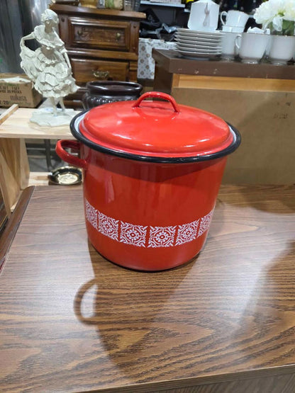 Red Enamel Stock Pot with Lid