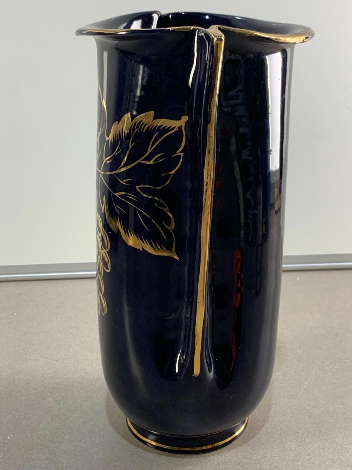 Vintage cobalt blue vase hand-painted, made in Italy