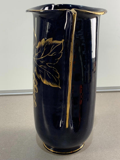 Vintage cobalt blue vase hand-painted, made in Italy