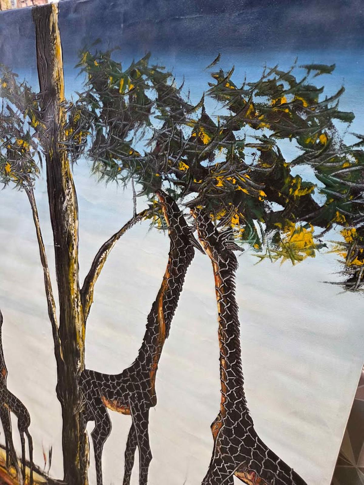 Large Giraffe Family Canvas Art - 42x55"