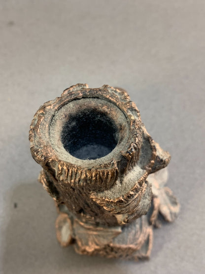 Vintage bird candlestick, tree trunk design coppercraft bronze & black resin