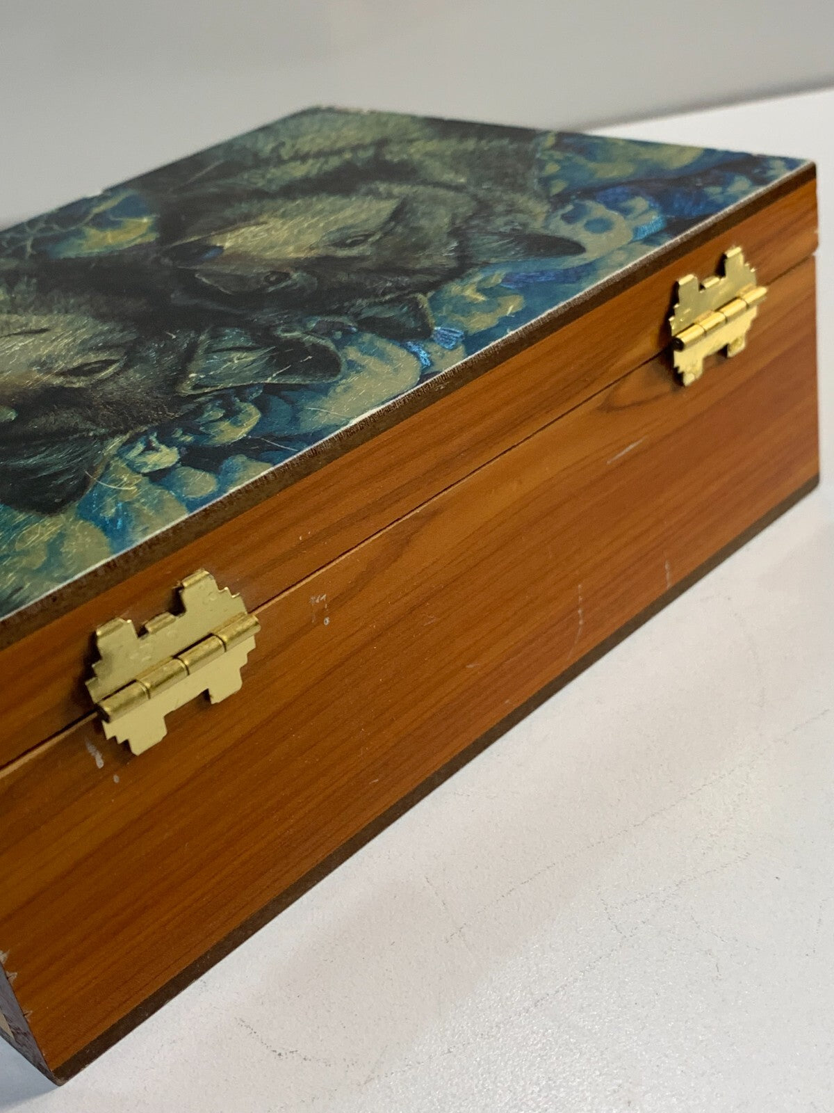 WOLF KEEPSAKE JEWELRY HOME DECOR WOOD BOX
