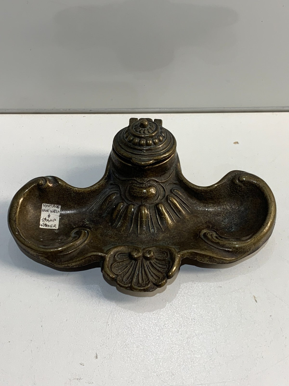 Vintage Ink Reservoir Inkwell Victorian Art Nouveau Brass French Ornate