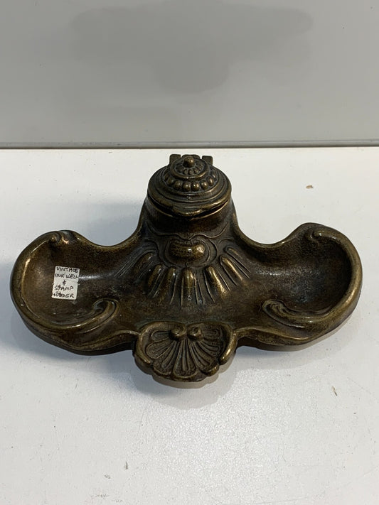 Vintage Ink Reservoir Inkwell Victorian Art Nouveau Brass French Ornate