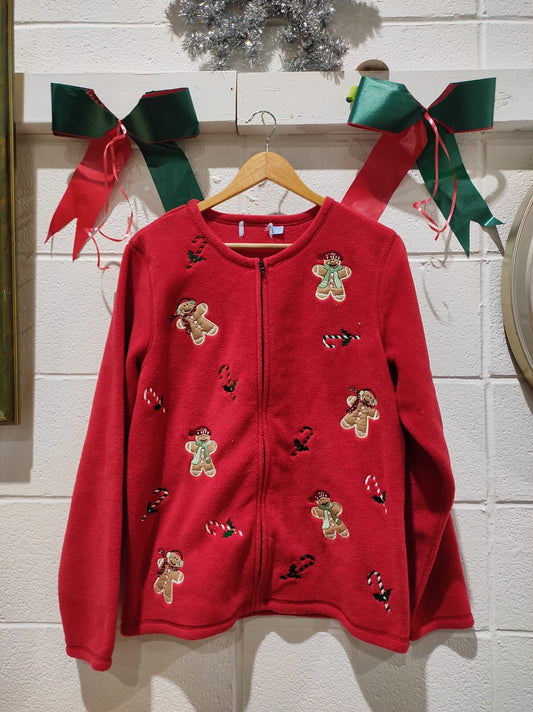 VINTAGE Shenanigans Womens Sweater L RED Gingerbread Men & Candy Canes Pattern