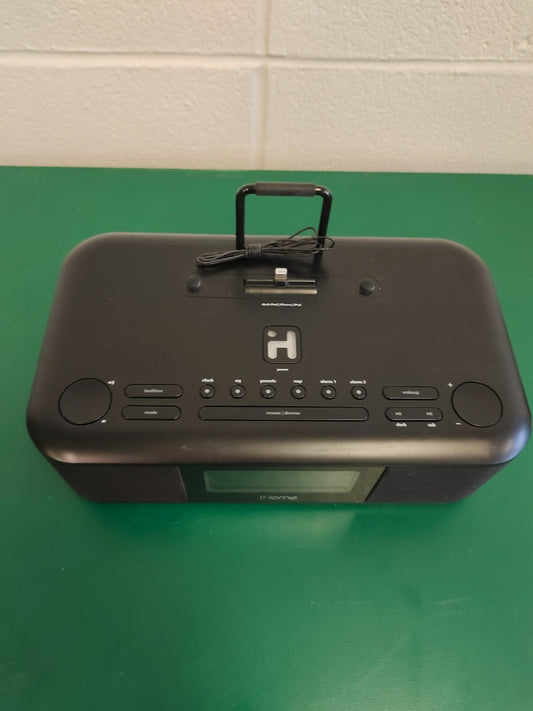 iHome Dual Charging FM Clock Black Radio Dock Alarm Aux iDL95