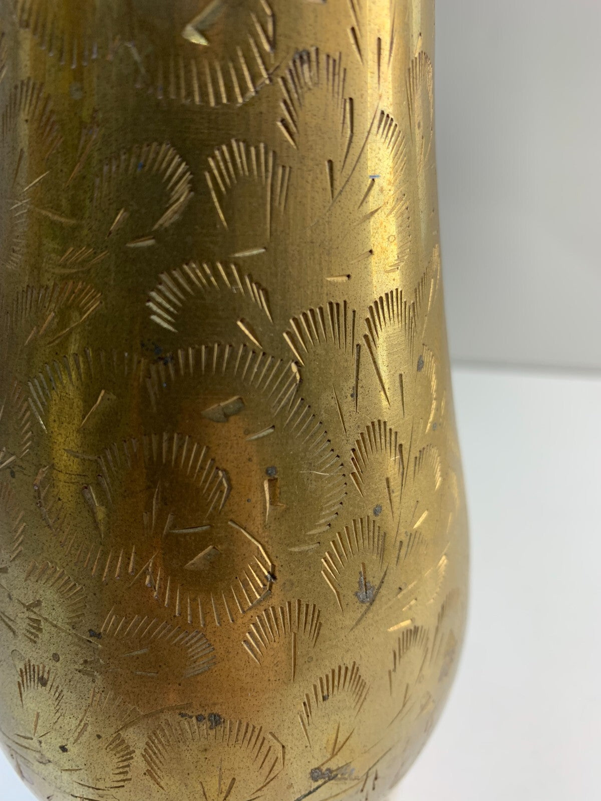 Vintage Solid Brass Etched Floral Design Vase