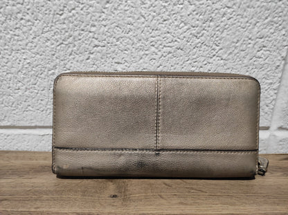 Coach Park Silver Gold Pebbled Leather Accordion Zip Around Wallet Clutch