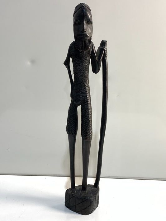 VINTAGE WOOD SCULPTURE - MOTIVE MAN WITH CANE - AFRICA/KENYA.