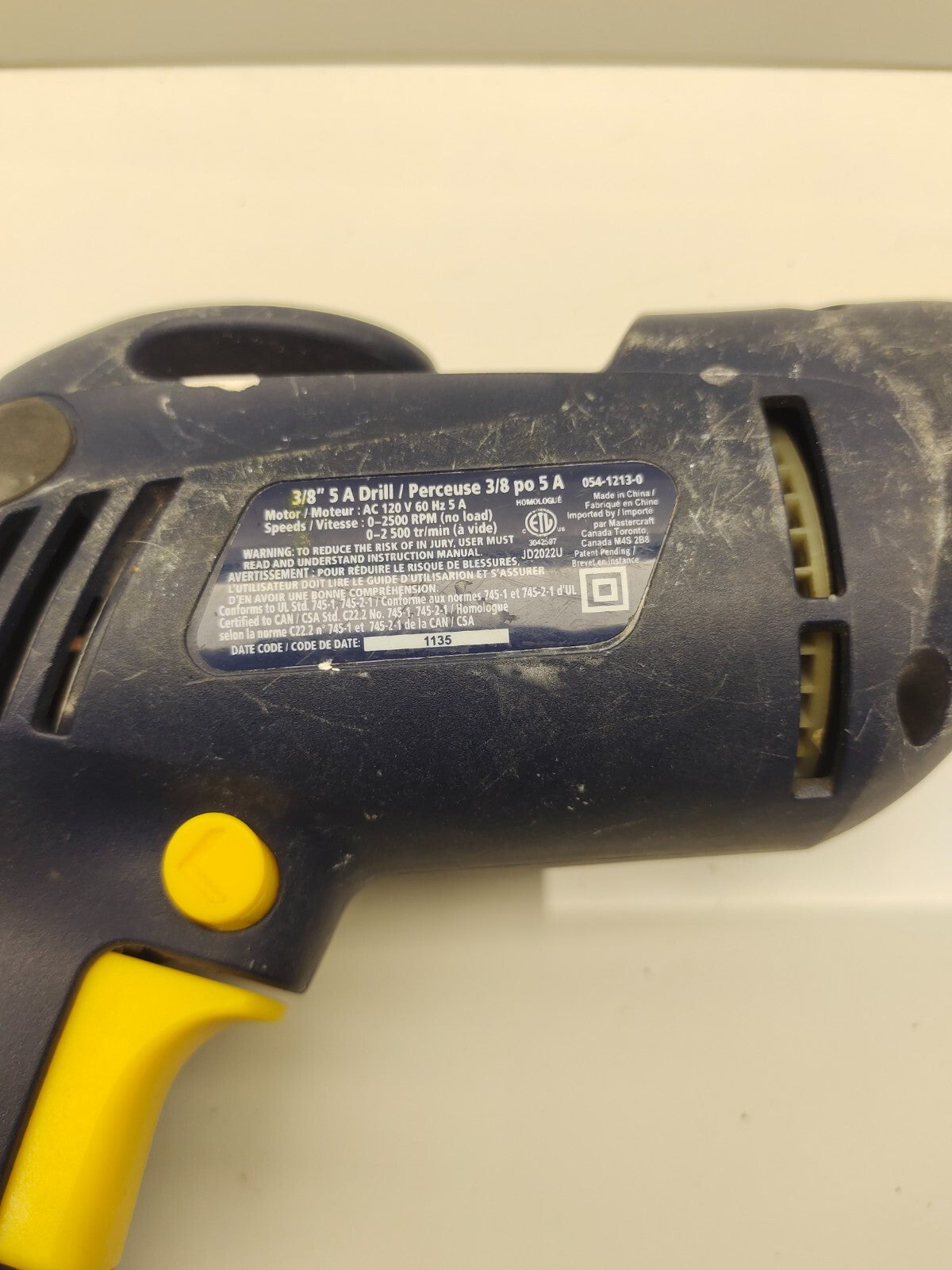 Mastercraft Drill 3/8 Inch 2700 RPM Variable Speed Trigger Corded Drill 110V