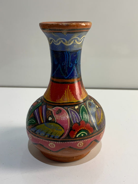 Vintage Mexican Storytellers Hand Painted Folk Art Terracotta Bud Vase