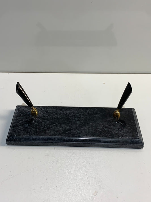 Black Zebra Marble Double Pen Stand