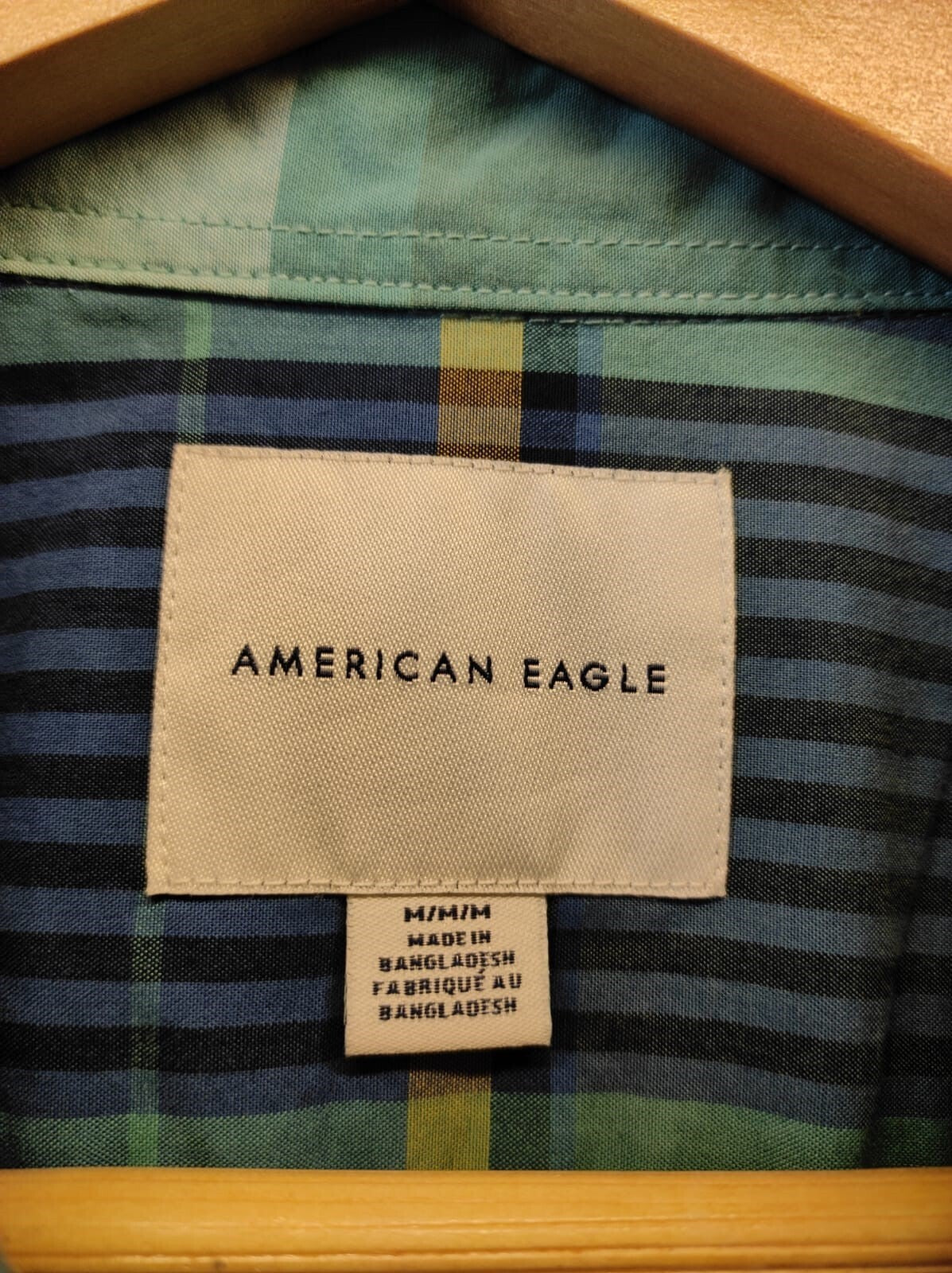 American Eagle Shirt Men's Medium Multicolor Plaid Button Up Short Sleeve L Flaw