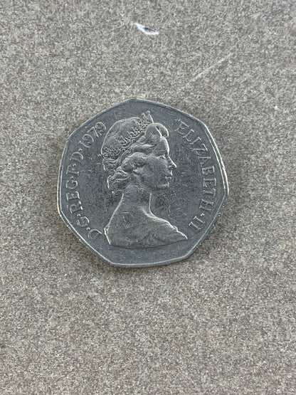 1979 Queen Elizabeth II D.G.REG.F.D.RARE 50 Fifty Pence UK Coin Collector, C/N