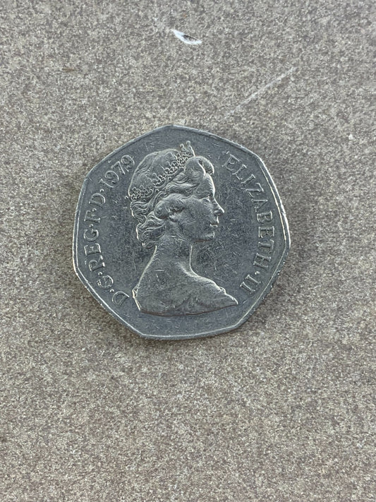 1979 Queen Elizabeth II D.G.REG.F.D.RARE 50 Fifty Pence UK Coin Collector, C/N