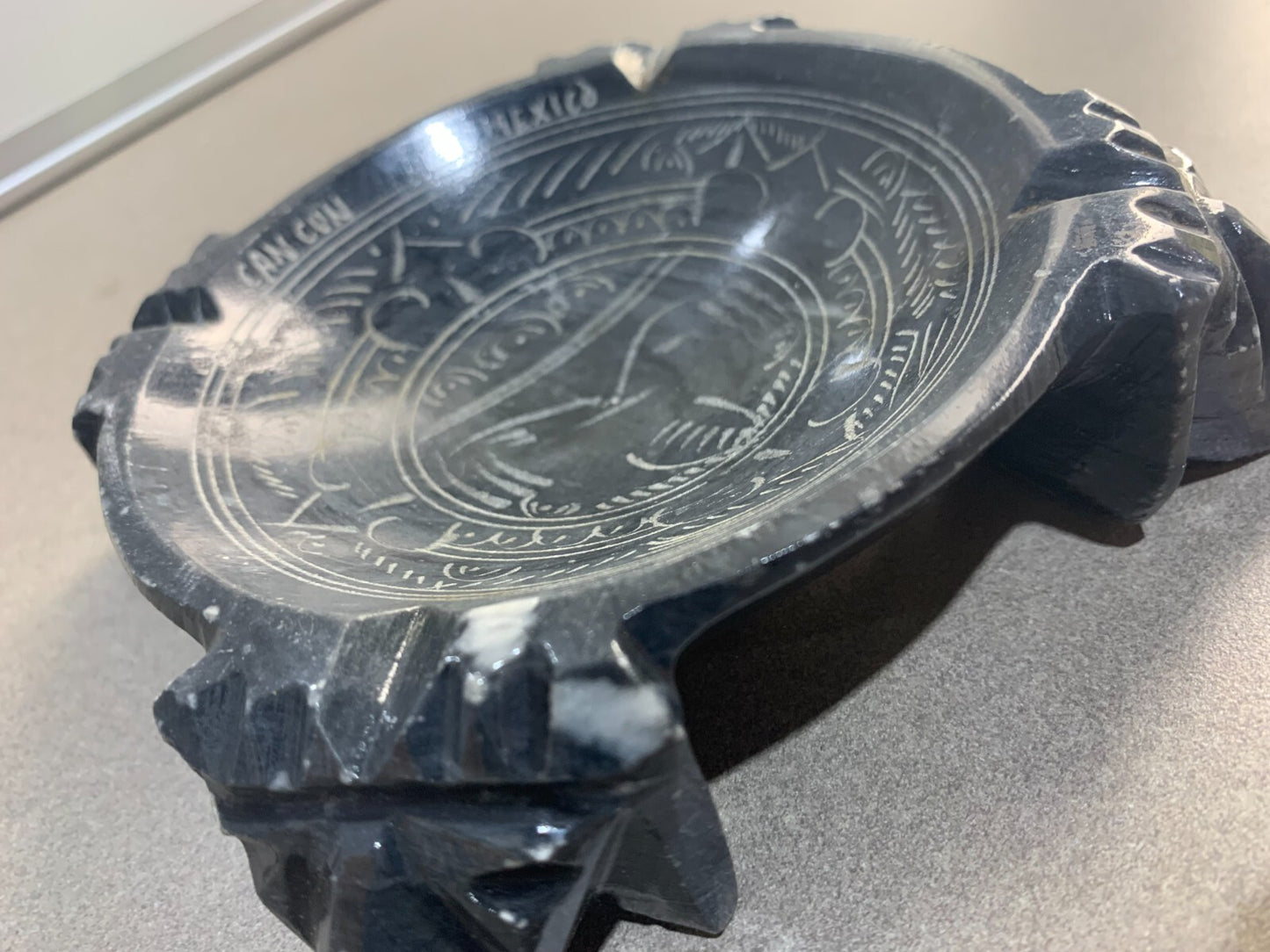 Vintage Marble Aztec Design Ashtray Black White Grey
