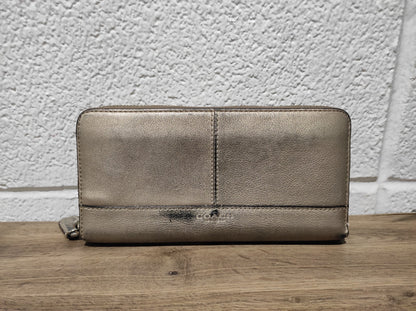 Coach Park Silver Gold Pebbled Leather Accordion Zip Around Wallet Clutch