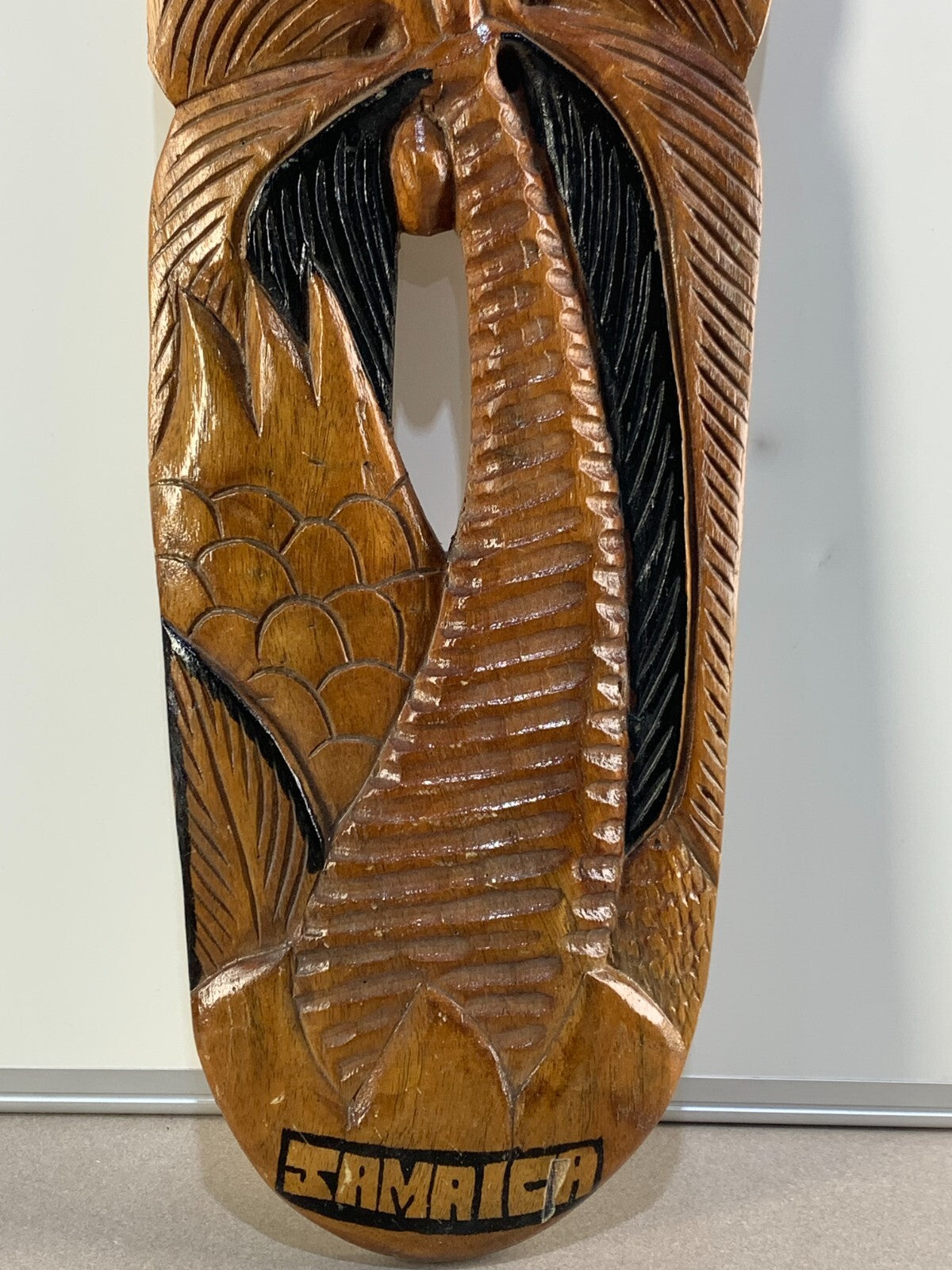 Vintage Hand Carved Jamaica Folk Art Palm Tree Wooden Wall Hanging Board