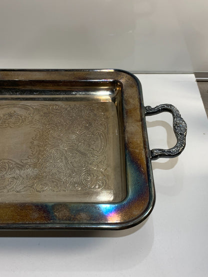 Silverplate 2 Handle Tray Footed Beautiful Design Etched