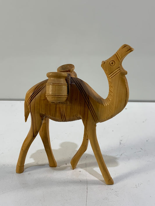 Vintage Hand Carved Wood Camel w/ Water Jugs