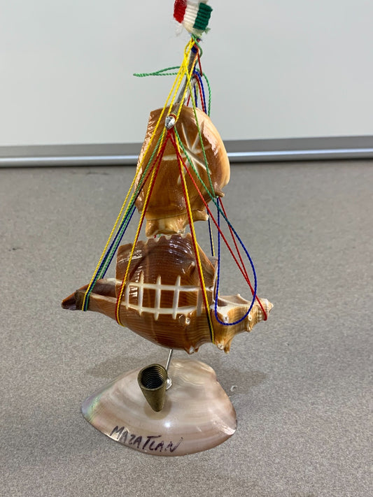 Vintage hand made Seashell ship pen holder