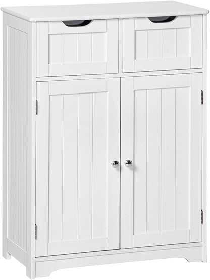 Freestanding Bathroom Storage Cabinet with 2 Drawers & Adjustable Shelf, White