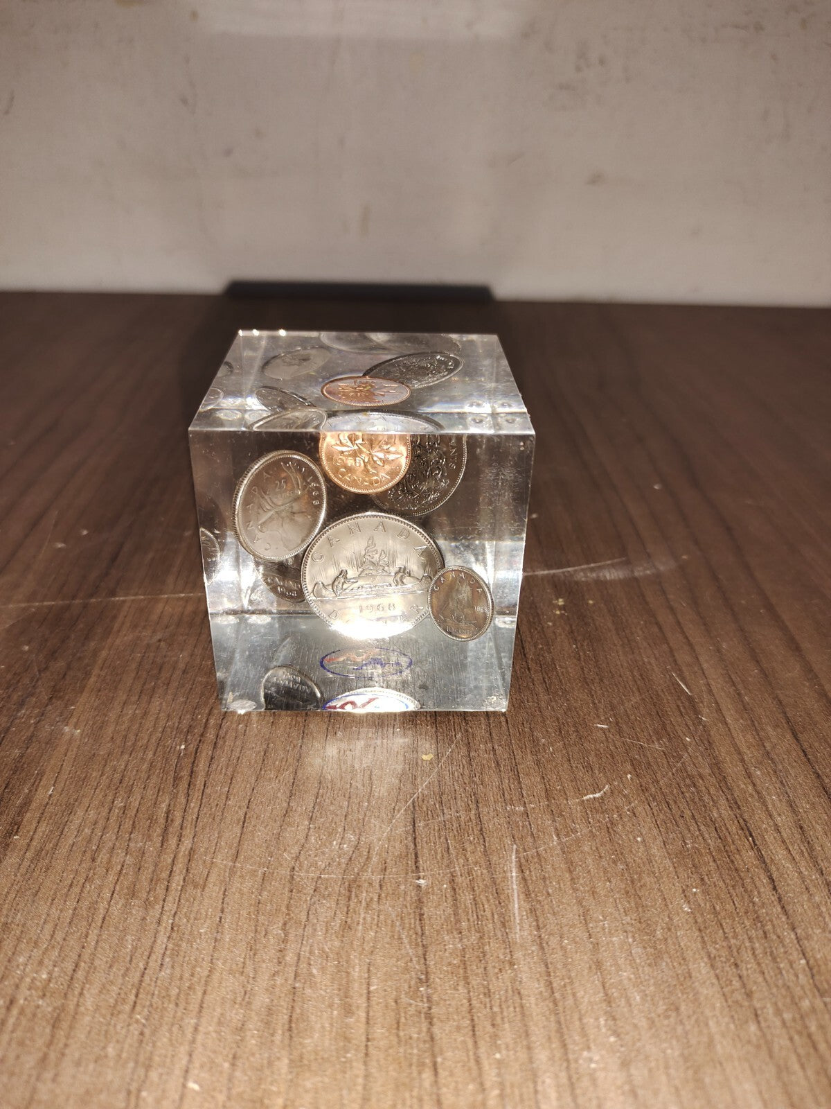 Vintage 1965 Coins Set Cube Paperweight