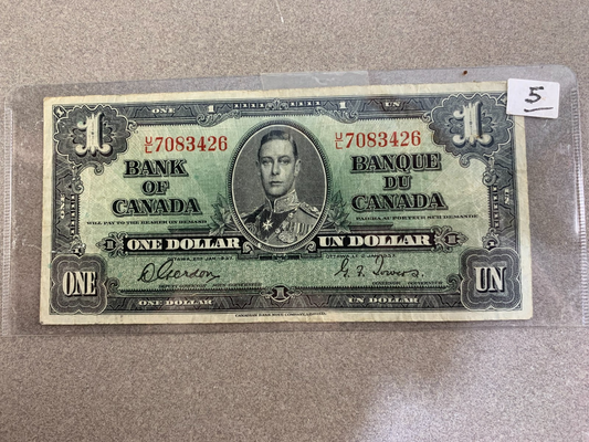 Canada 1 Dollar 1937 – King George VI Series – Serial U/L7083426