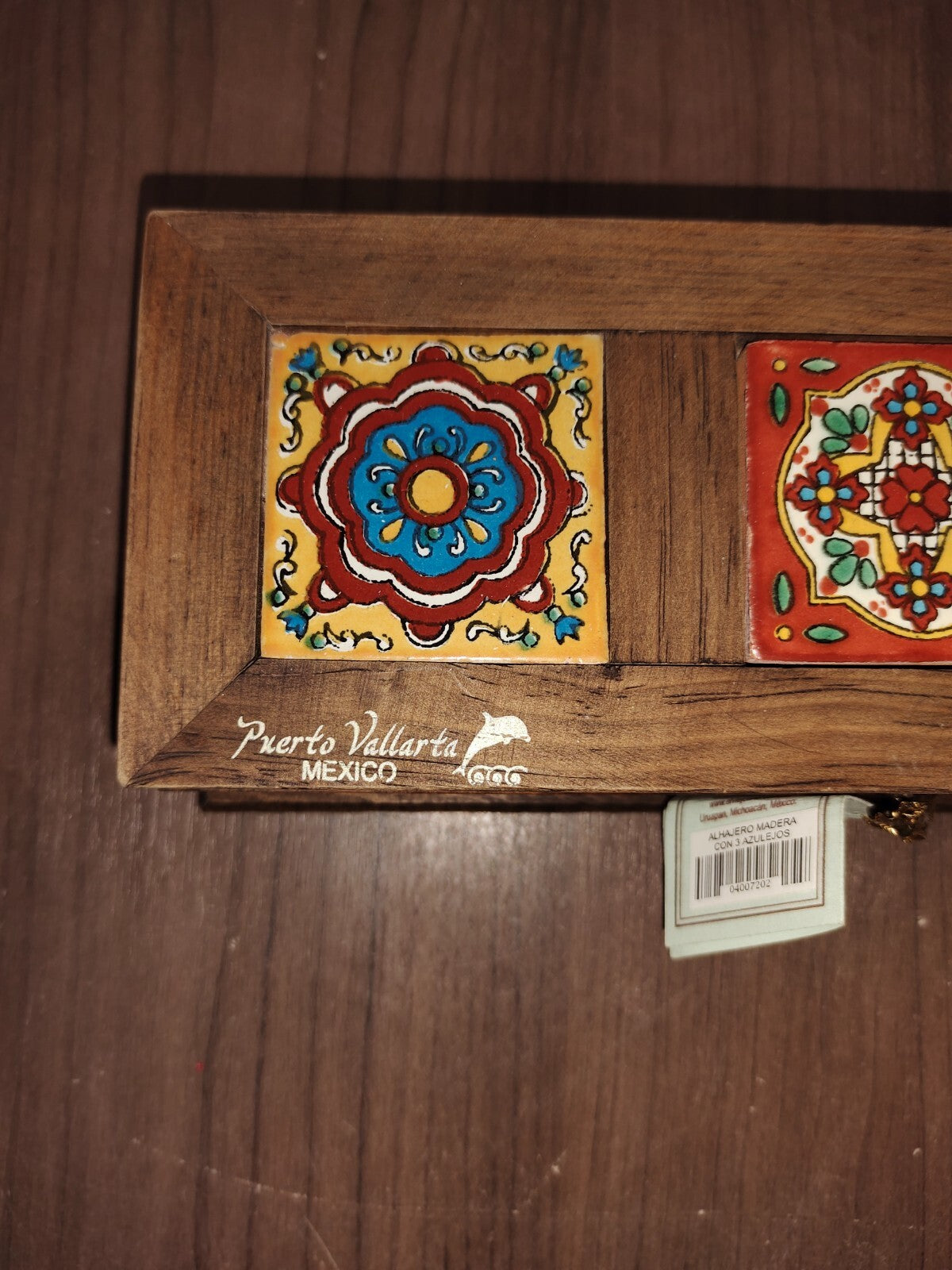 Handmade Wooden Trinket Box With Painted Tiles - Puerto Vallarta Mexico