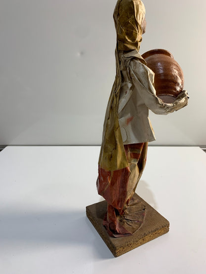 Vintage Mexican Folk Art Paper Mache Man and Woman Figures with Pottery
