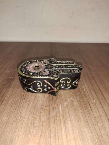 Black and Gold Hamsa or Hand of Fatima Jewelry Trinket Box