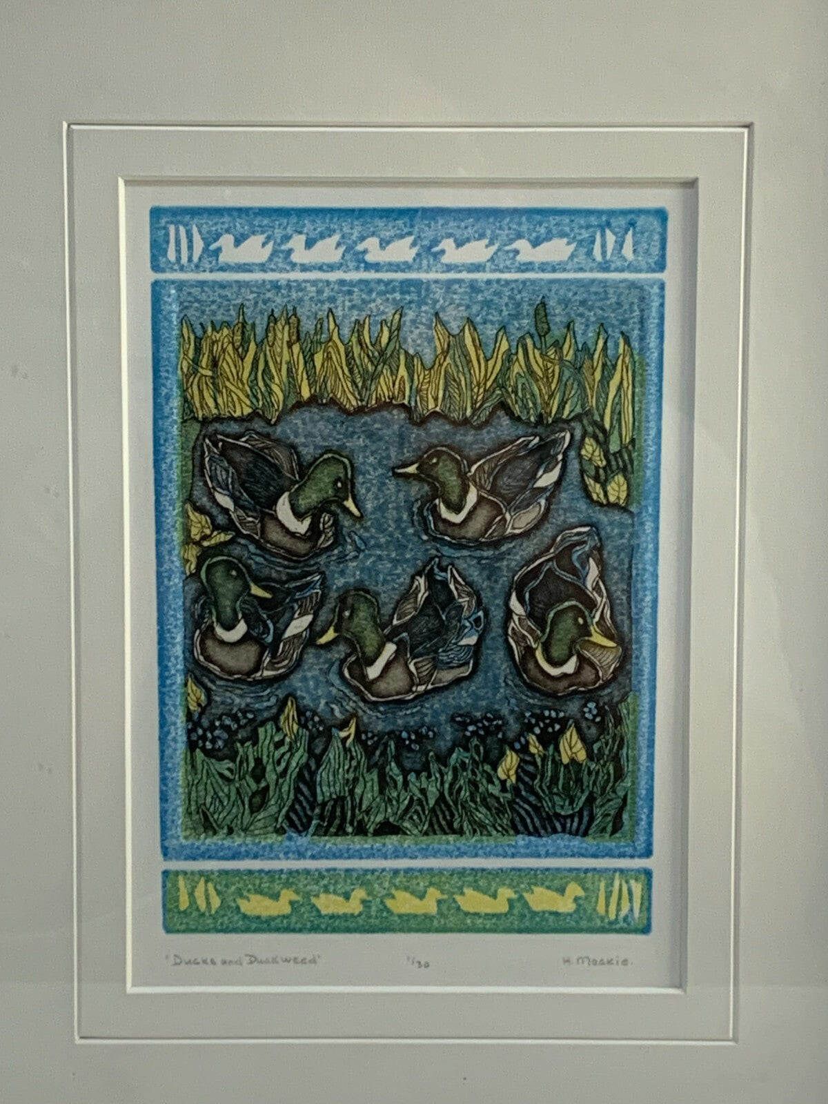 "Ducks and Duckweed" Painting by H. Mackie, 1/30