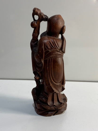 Vintage Oriental Chinese Hand Carved Wood Old Main Figure/ Statue