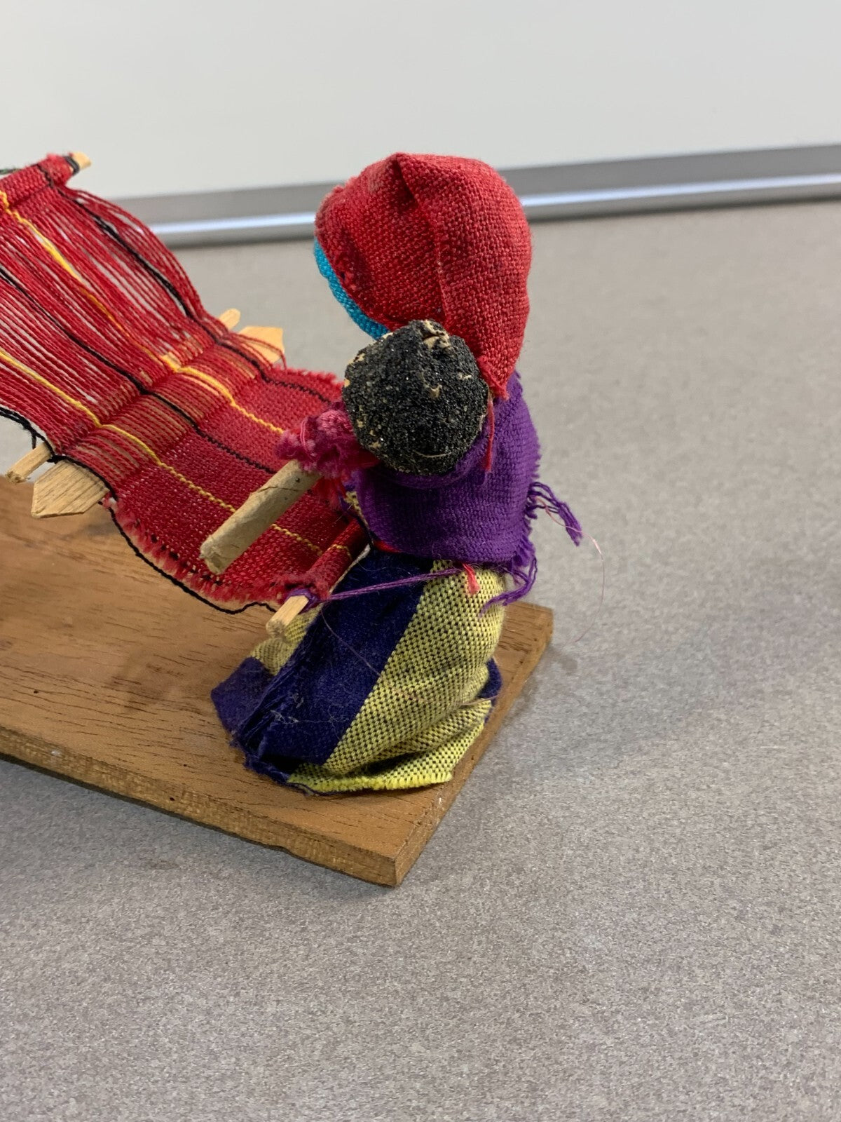 Guatemalan Folk Art Hand Made Rug Weaver Fabric Doll Diorama Vintage