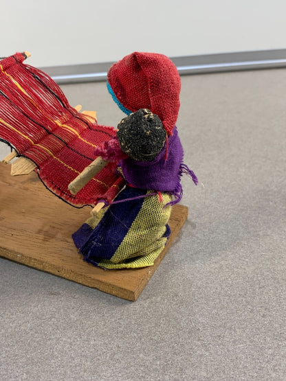 Guatemalan Folk Art Hand Made Rug Weaver Fabric Doll Diorama Vintage