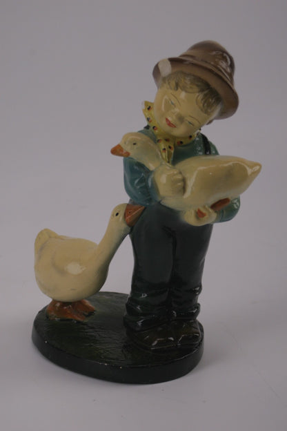Vintage Devon Ware Figure Chalkware Handpainted Child and Geese Made in Canada