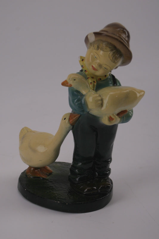 Vintage Devon Ware Figure Chalkware Handpainted Child and Geese Made in Canada